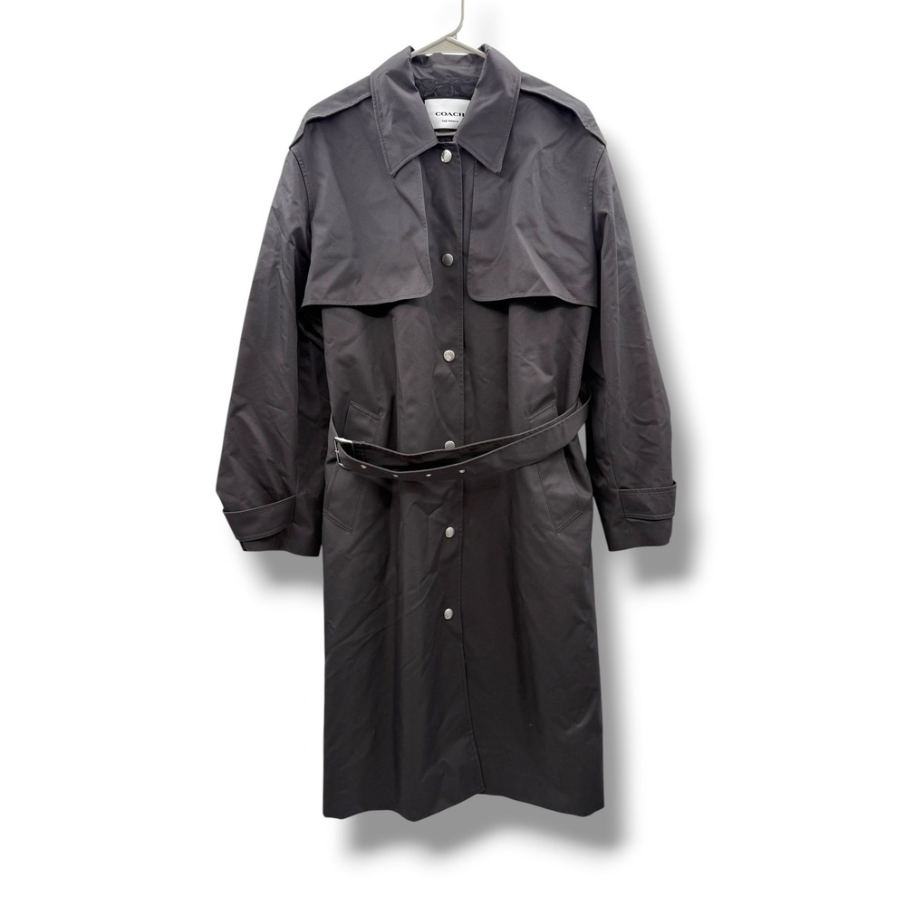 Coach Trench‎ Coat Womens XL Washed Black Double Gun Flap Snap Belted CT429 NEW